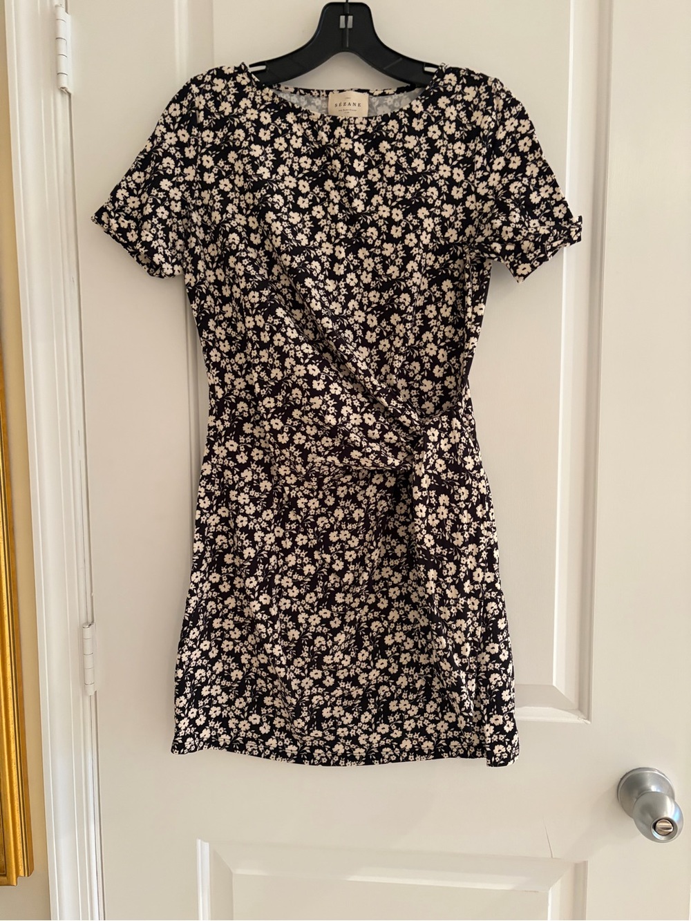 Sezane PIPPA Dress Black & Cream Floral Wrap Dress